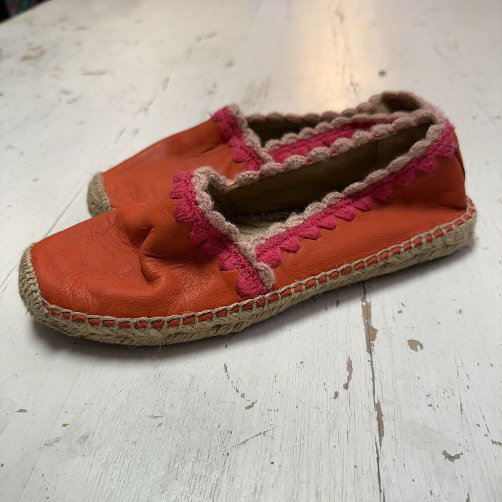Tory Burch Orange Leather Espadrilles with Pink Trim